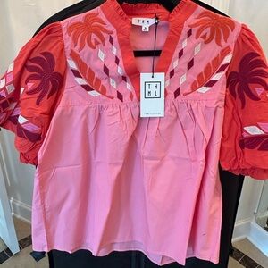 THML NWT Women's Pink and Red Embroidered Top